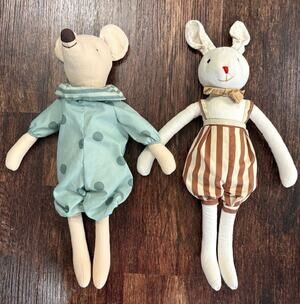 Handmade Nordic Style Cloth 15 " Mouse and Rabbit Stuffed Dolls 2 Piece Set